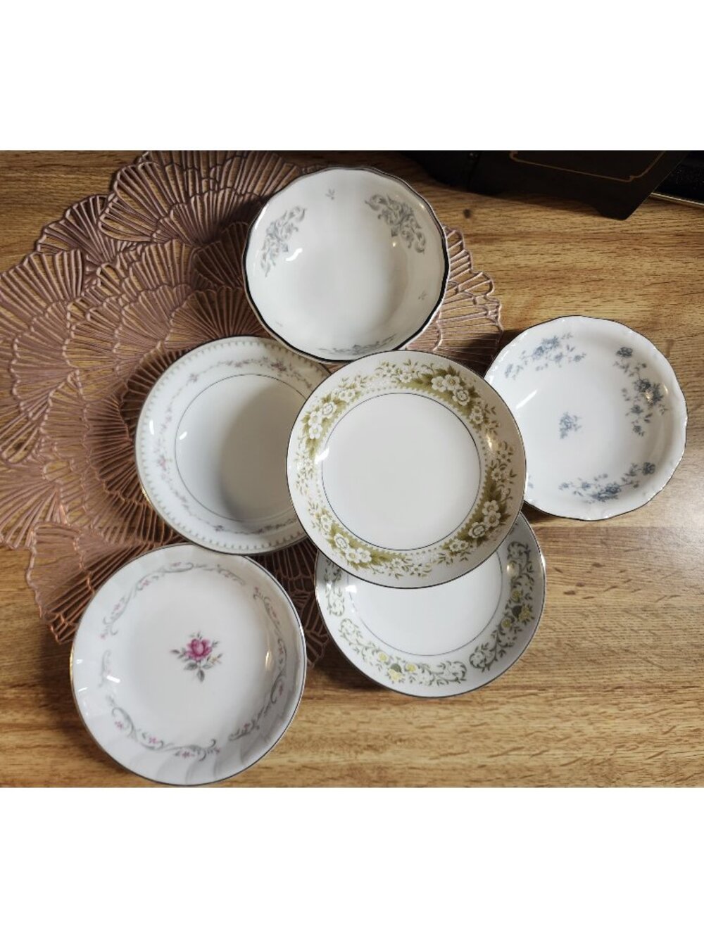 Mismatched Fine China Berry Dessert Bowls Porcelain Eclectic Set of 6